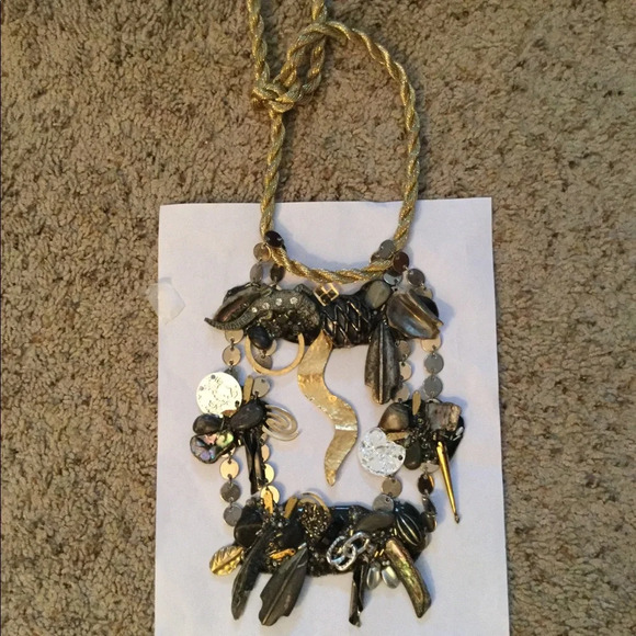 Vintage Steampunk Up cycled Silver Gold Metal Beaded Bib Rope Necklace XL, NEW - Picture 4 of 8